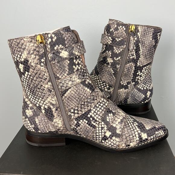 J.Crew multi buckle leather snakeskin booties new in box size 5.5 - Picture 5 of 6